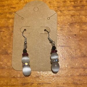 Chic Silver and Red Beaded Snow-Woman Earrings